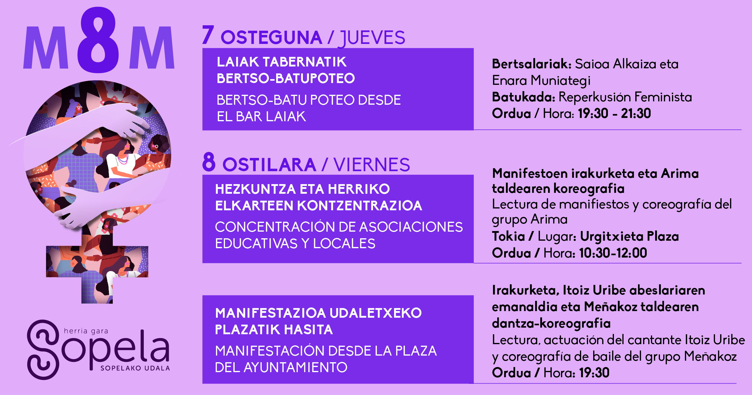 El Ayuntamiento de Sopela celebra el Día Internacional de la Mujer con una serie de actividades inclusivas